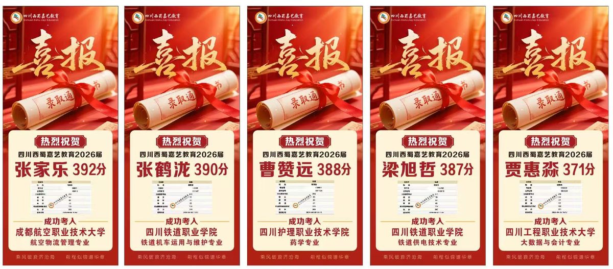 西蜀嘉艺单招学员录取喜报，学员考入四川高职院校名单